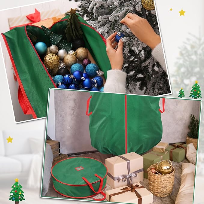 3PCS Upright Christmas Tree Storage Bag Set, Christmas Tree Covers for Upright Storage with Christmas Wreath & Ornament Storage Bags, Christmas Tree Cover for 7.5 Ft Assembled Christmas Tree