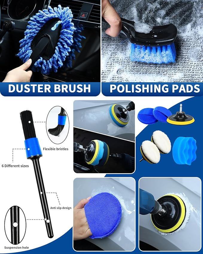 COFSODI Car Cleaning Kit：40 Pcs Interior Windshield and Window Cleaner Detailing Set；Wheel & Tire Brush；Car Wash Mitt；Cleaning Bucket；Total Care Supplies；Towels；Automotive Tools