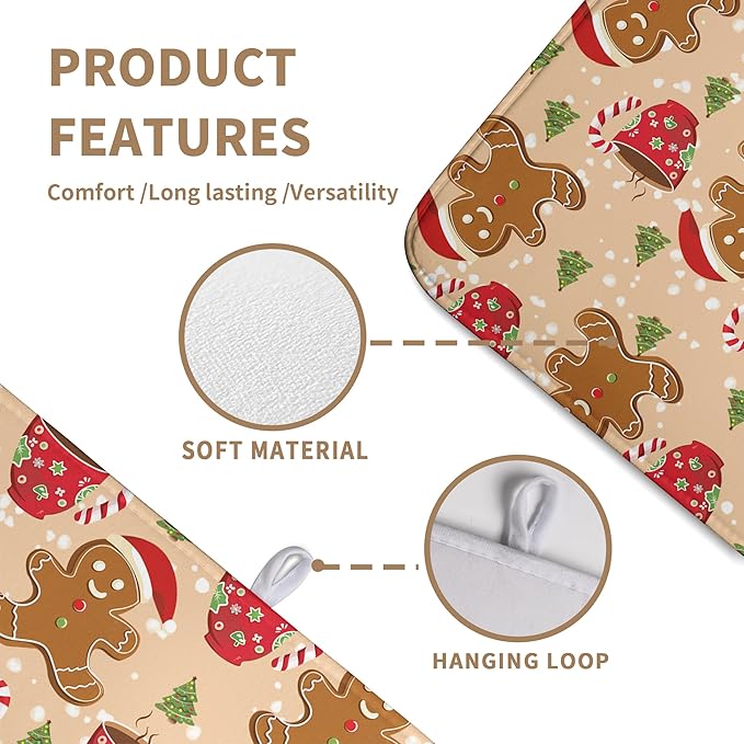 Wnoesat Cute Gingerbread Man Xmas Dish Drying Mat, Absorbent Dish Pad, 18x24 inch