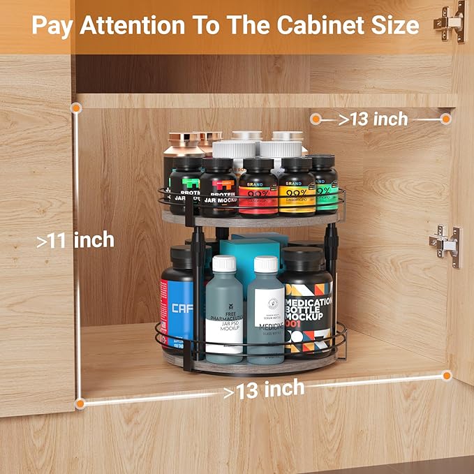 Across-Star Lazy-Susan-Organizer-Spice-Rack, 2-Tier Rotating Spice Organizer For Kitchen-Cabinet-Countertop-Pantry, Turntable Seasoning Holder Storage Shelf With Adjustable Height