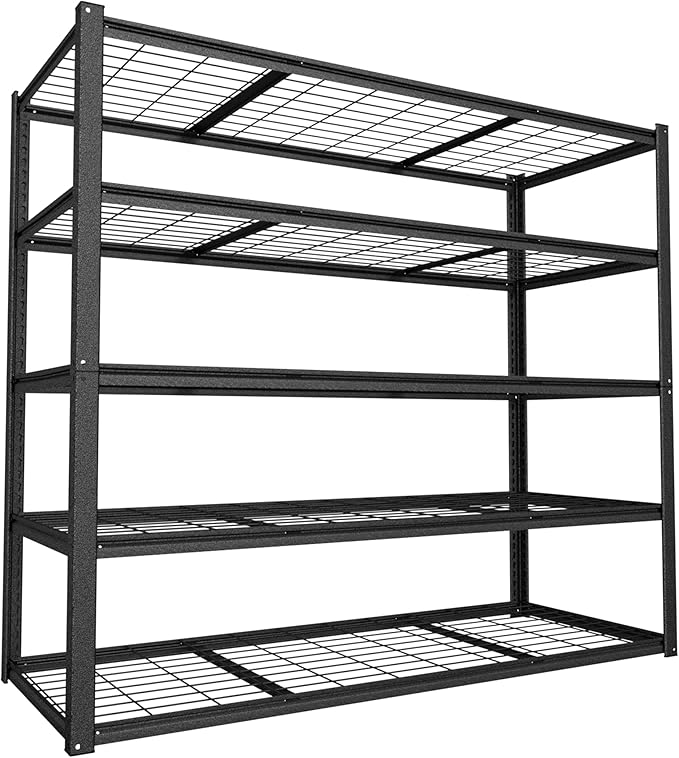 BlueWish 2500LBS Wire Rack Shelving, 20”D x 48”W x 72”H Storage Racks and Shelving with Reinforced Wire Partition, Double Column, Heavy Duty Garage Shelves for Warehouse Closet Kitchen, Black