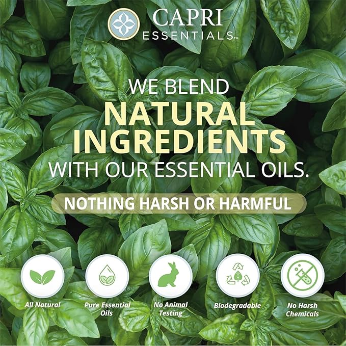 CAPRI ESSENTIALS All Purpose Cleaner, Natural Household Cleaning Supplies, Plant Based Kitchen Counter Surface Spray, Removes Dirt & Grime, Blend of Essential Oils, Sweet Basil 23 FL Oz (6 Pack)
