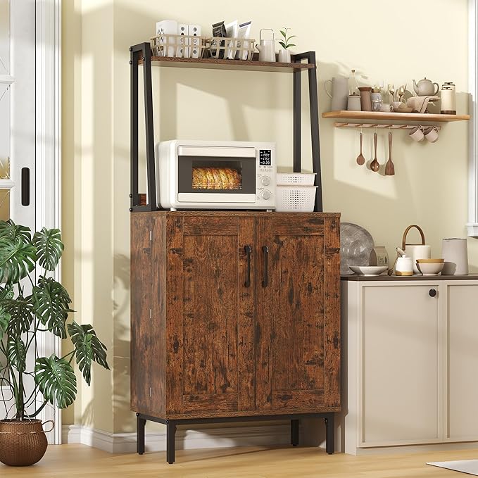 Semoic 51" Pantry Cabinet, Kitchen Storage Cabinet with Storage Shelves, Modern Kitchen Hutch with Microwave Stand, Adjustable Shelves, Food Pantry Cabinet for Dining Room (Retro Brown)