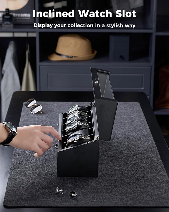 ProCase Wooden Watch Box for Men, Wood Watch Display Case Men's Jewelry Organizer Box with Drawer -6 Slot, Black