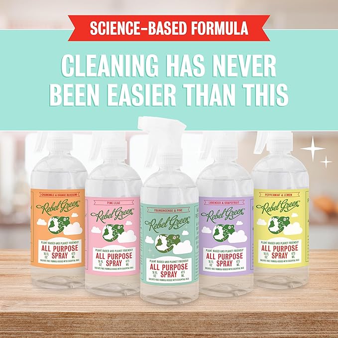 Rebel Green Natural All-Purpose Cleaning Spray - Plant-Derived Multi-Surface Cleaner with Essential Oils for Kitchen, Bath, Countertops and More - Frankincense - 16 oz - 2 Pack