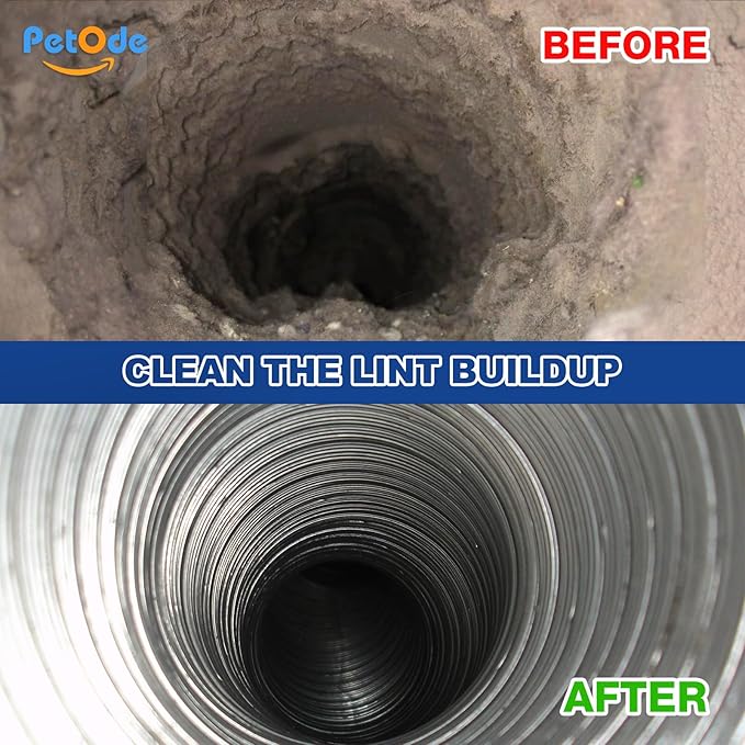 PetOde 42-Feet Dryer Vent Cleaner Kit, Lint Remover，Upgraded Flexible Quick-Snap Brush with Drill Attachment,Extends Up to 42 FEET for Easy Cleaning，Cleaning Tools Use with/Without a Power Drill