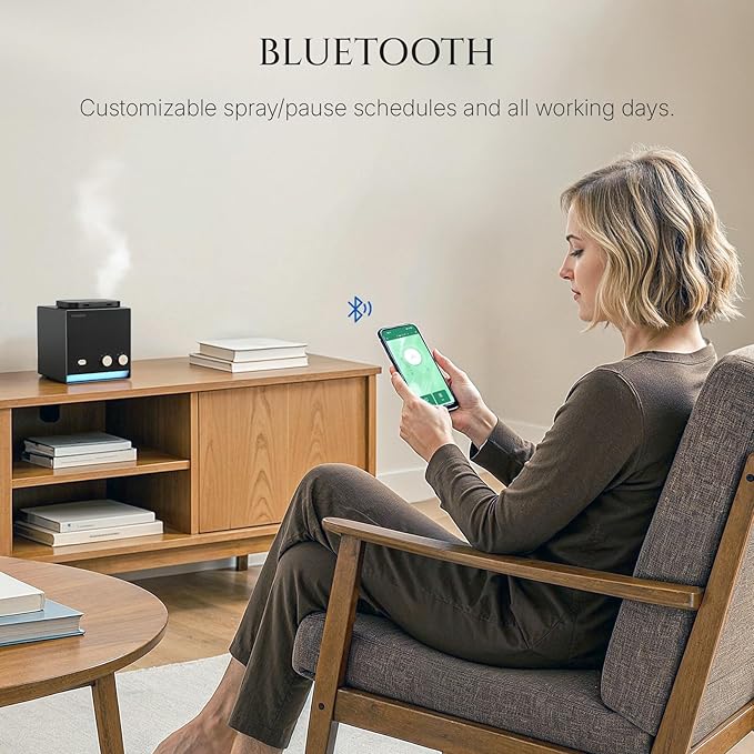 Smart Waterless Essential Oil Diffuser with Dual Nozzle, Cold Air Tech Scent Air Machine with 8 Timer Settings, 9 Mist Levels, Hotel Collection Diffuser for Home & Office (Black Titanium)