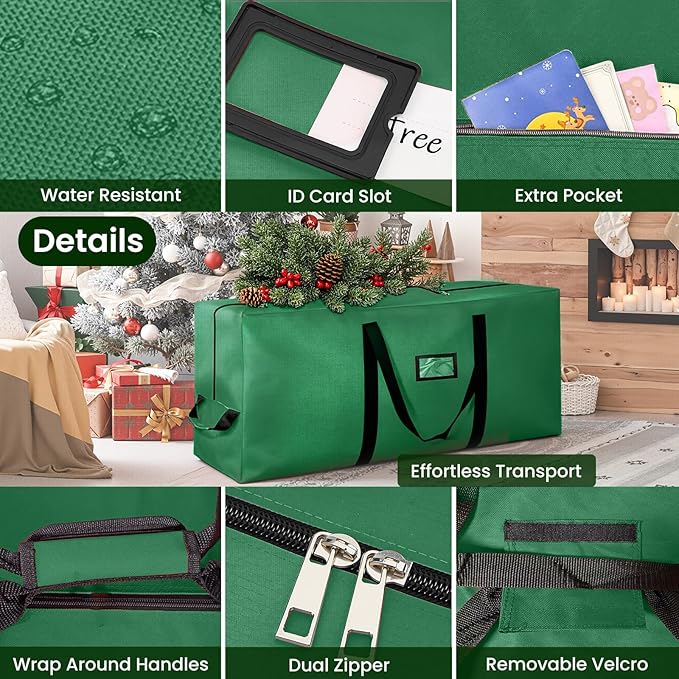 Heavy Duty Christmas Tree Storage Bag for Trees Up to 9ft – Waterproof, 600D Durable Zipper & Handles, Holiday Storage Solution (Green)