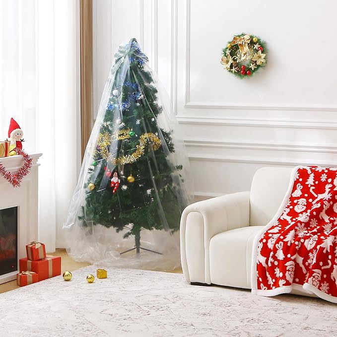 Christmas Tree Disposal Bag 9x6 ft Heavy Duty Plastic Xmas Tree Removal Bag, Clear Extra Large Tree Storage Bag Cover for for Real or Artificial Tree Upright
