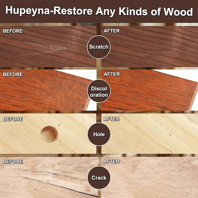 Hupeyna Wood Furniture Repair Kit, 21 Pcs Touch Up Wood Putty, Wood Fillers and Beeswax - Repair Cracks, Scratch, Hole, Discoloration for Wooden Floor, Door, Laminate, Table, Cabinet Surfaces