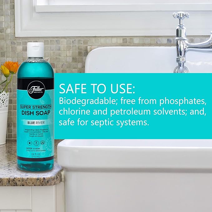 Fuller Brush Super Strength Dish Soap – Blue River – Ultra Concentrated Formula – Cuts Grease Fast, Clean Dishes, Glassware, Silverware, Pots, Pans & Surfaces – (Pack of 1)