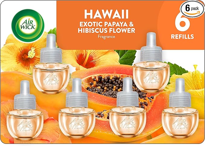 Air Wick Plug In Scented Oil Refill, Infused with Essential Oils, Plug In Air Fresheners for Home, Hawaii, 6 ct