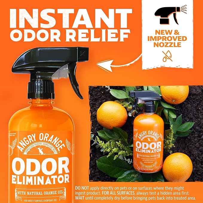 ANGRY ORANGE Pet Odor Eliminator for Dog and Cat Urine, Carpet Stains, and Strong Smells – Citrus Cleaner with Natural Orange Oil – 24 oz