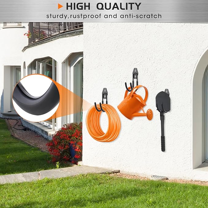 Garage Hanging Hooks Wall Mount, Garage Tool Storage Hooks, Wall Hangers for Hose, Tools, Garden Equipment, Ladder, Bikes, Broom and mop, Black