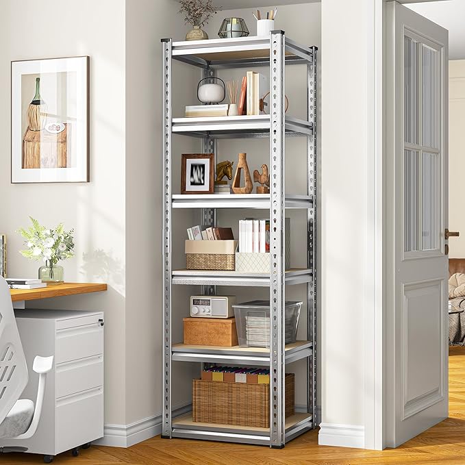 REIBII Storage Shelves 6 Tier Garage Shelving Heavy Duty Metal Shelving Loads 2250LBS Adjustable Garage Shelves for Pantry Closet Kitchen Basement 16" W x 16" D x 72" H, Silver