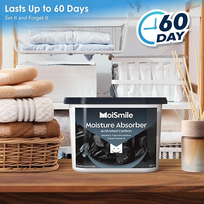 Moismile Moisture Absorbers 12 Packs, 10.8OZ Activated Charcoal Efficient Humidity Absorber ＆ Odor Absorber Boxes, Refillable Car Dehumidifier for Closet, Bathroom, Basement＆ RV