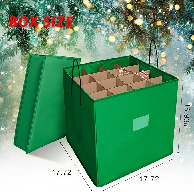 Christmas Nutcracker and Figurine Collectible Storage Box, Fits 16 Holiday Ornaments, Stores Up to 16" Tall Ornaments, Holiday Decor Organizer with Dividers, Nutcracker not Included(Green)