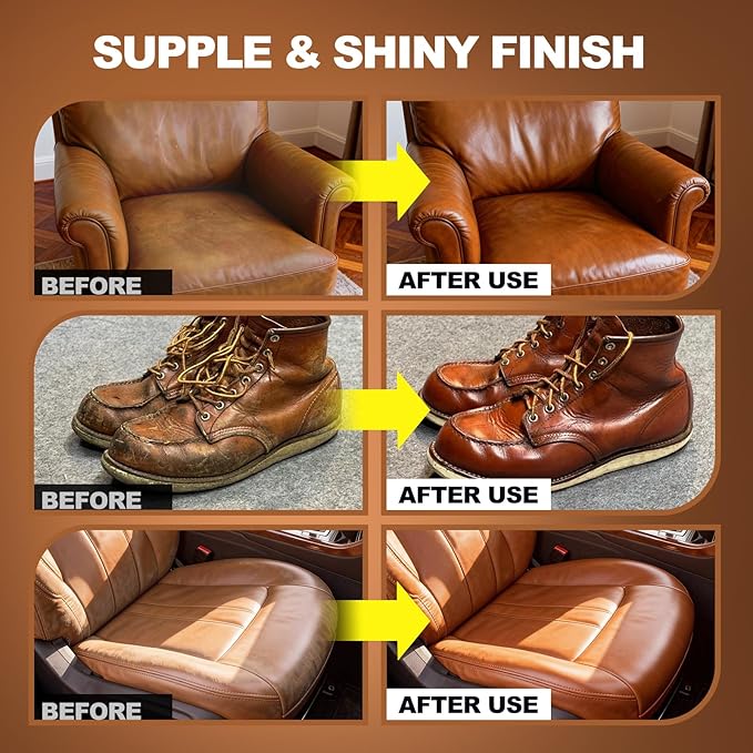 FAVIRZCE Leather Cleaner and Conditioner for Couch: Complete 2-Step Care Set for Car Interior Furniture Sofa Shoes Bags & Jackets - Restores Dry Cracked Faded & Scratched Leather