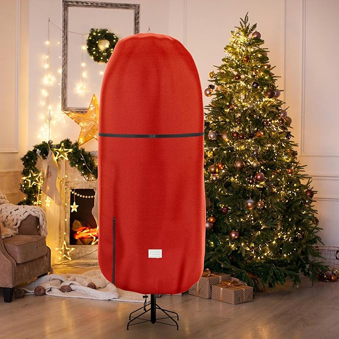 Upright Christmas Tree Storage Cover - Tear Resistant Adjustable 7.5 FT Xmas Bag for Artificial Standing Tree With Ornaments, Dustproof Fabric Cover