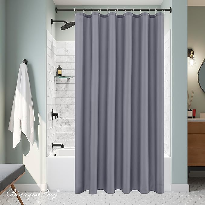 Biscaynebay Hotel Quality Fabric Shower Curtain Liner 72 Inch by 72 Inch, Dark Grey Water Resistant Bathroom Curtains Liners, Rust Resistant Grommets Top Weighted Bottom Hem Machine Washable