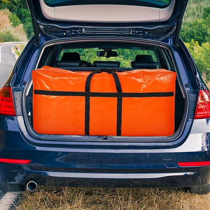 Windyun 4 Pack 57 Gallon Extra Large Moving Bags XXL Heavy Duty Storage Bag with Strong Zipper Handle Jumbo Big Tote Box Foldable for College Dorm Travel Clothes Duffle Blanket Pillow(Orange)