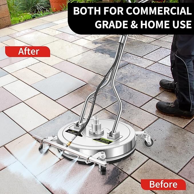 20" Pressure Washer Surface Cleaner Plus with 5 Nozzles Water Broom, Stainless Steel Dual Handle Power Washer Surface Cleaner Hot Water Supported for Patio Decker Concrete Driveway, 4000 PSI
