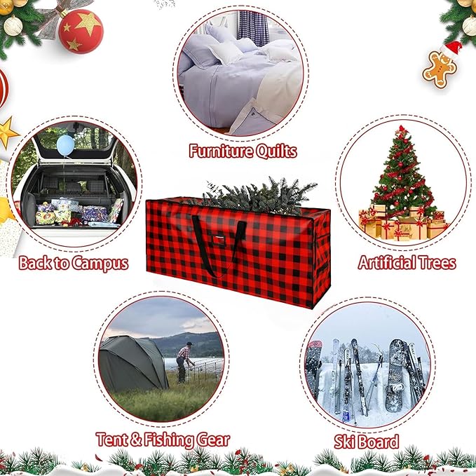 Christmas Tree Storage Bag, Plastic Waterproof Christmas Tree Bag Large Xmas Storage Box Decoration Container Reinforced Handles Dual Zippers for 9ft Artificial Holiday Xmas Disassembled Trees
