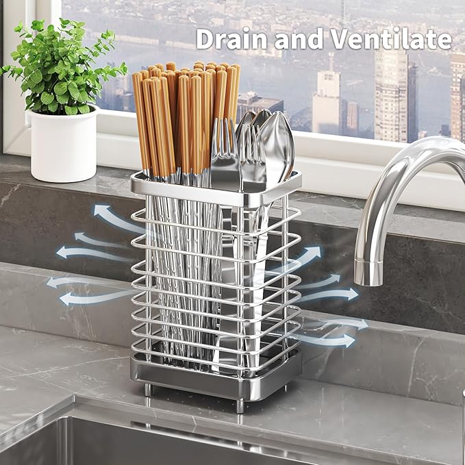 MAXCOOK Kitchen Utensil Drying Rack,304 Stainless Steel Chopsticks Spoon Fork Knife Drainer Basket Flatware Storage Drainer, Dish Drainer for Kitchen Counter