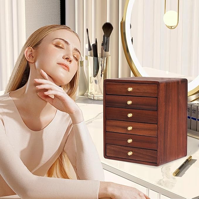 Jewelry Box for Women Girls, Wooden Jewelry Box Organizer Functional With Drawers, 6 Layers Jewelry Storage Organizer for Earring, Ring, Necklace, Bracelets