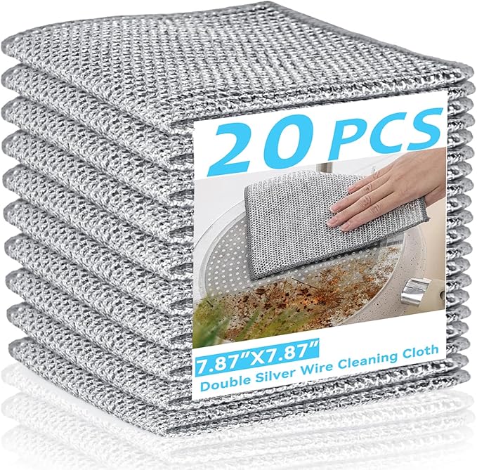 Sunyuneey Non-Scratch Metal Wire Dishcloth, Quick Cleaning Without Leaving Marks, Easily removes Stubborn Stains, Suitable for Various Surfaces, Metal Wire Dishcloth Cleaning Power (20)