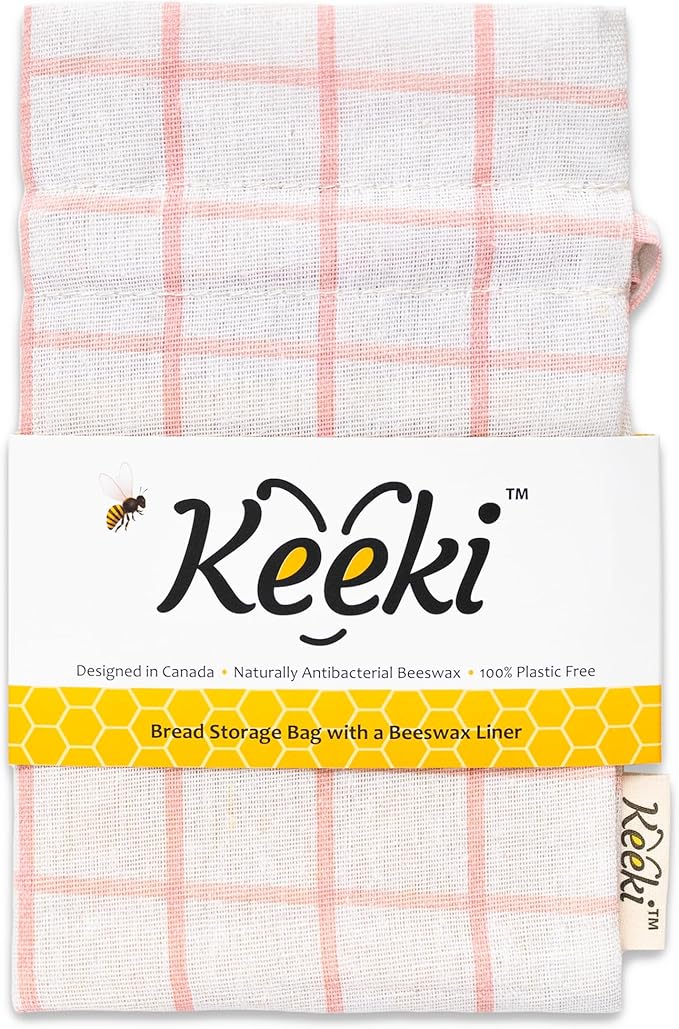 Keeki Bag - The Original Beeswax Lined Bread Bag for Homemade & Sourdough | Reusable Linen Bread Storage | Beeswax Wrap Alternative | Plastic-Free Storage w/Wide Drawstring Closure (Pink)