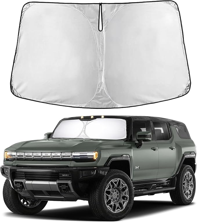 EcoNour Windshield Sunshade for GMC Hummer EV 2022–2025 | Custom Fit Front Window Sun Shade | Blocks Harmful UV Rays & Reduces Heat | Foldable Sun Visor with Storage Pouch