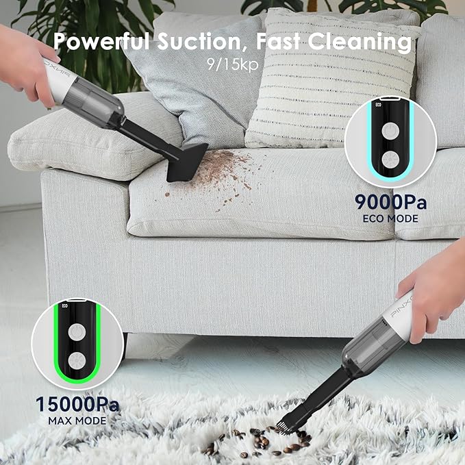 PINXC Mini Vacuum Cleaner Cordless 15000PA High Power,Handheld Car Vacuum, 5 in 1 Portable Vacuum for Car, Home & Pet Hair, Type-C Rechargeable, LED Display,Up to 30 Mins Runtime, Multi-Nozzles