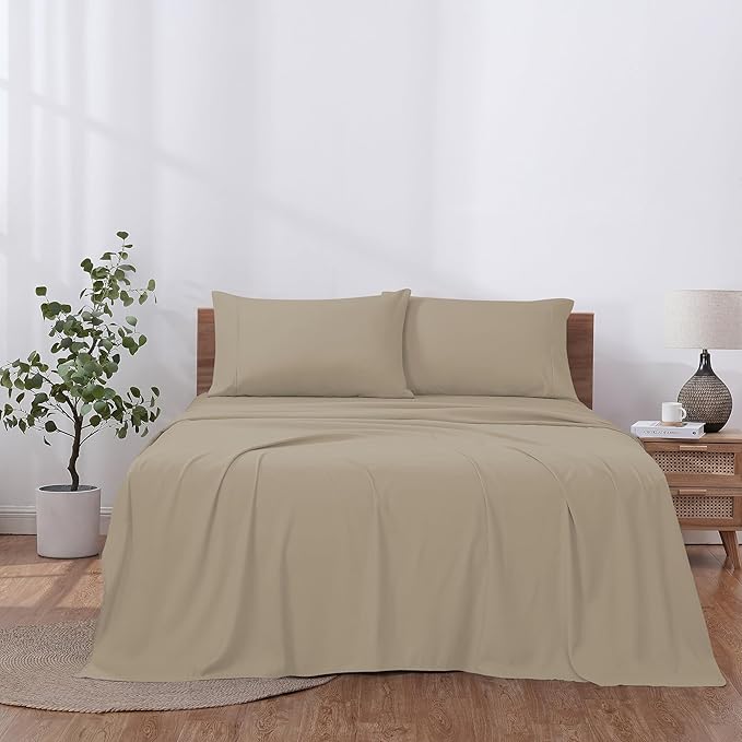 Modern Threads Soft Microfiber Solid Sheets - Luxurious Microfiber Bed Sheets - Includes Flat Sheet, Fitted Sheet with Deep Pockets, & Pillowcases Taupe California King