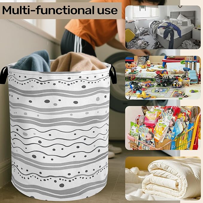 Grey Lines Laundry Basket - Heavy Duty 60L Dirty Clothes Organizer, Water Resistant Foldable Hamper for Men Women