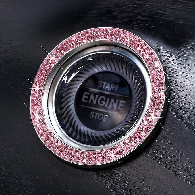 ToBeQueen Crystal Rhinestone Ring for Car Bling Decal for Vehicle 2Pcs Auto Engine Start Stop Decoration for Women Girl,Interior Ring Push to Start Bling Pink