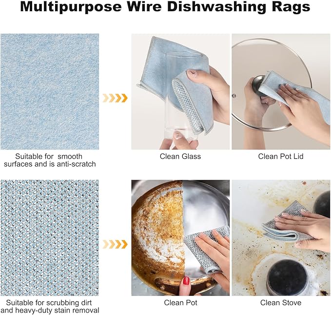 Jeymei 20pcs Non Scratch Wire Dishcloth Multipurpose Wire Dishwashing Rag for Wet and Dry,Metal Scrubbers for Cleaning Dishes,Dual-Sided Kitchen Cleaning Cloth with Mesh,Cleaning Tool for Pot, Blue