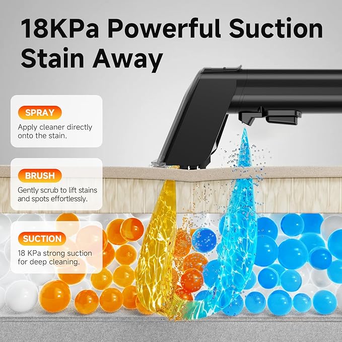 Vaconly Portable Spot Cleaner Machine for Carpet and Upholstery - 18Kpa Carpet Cleaner with Dual BrushHeads, Easy Move, Cleaning Machine for Furniture, Couch, Stairs, Car and Pet Stain,Yellow