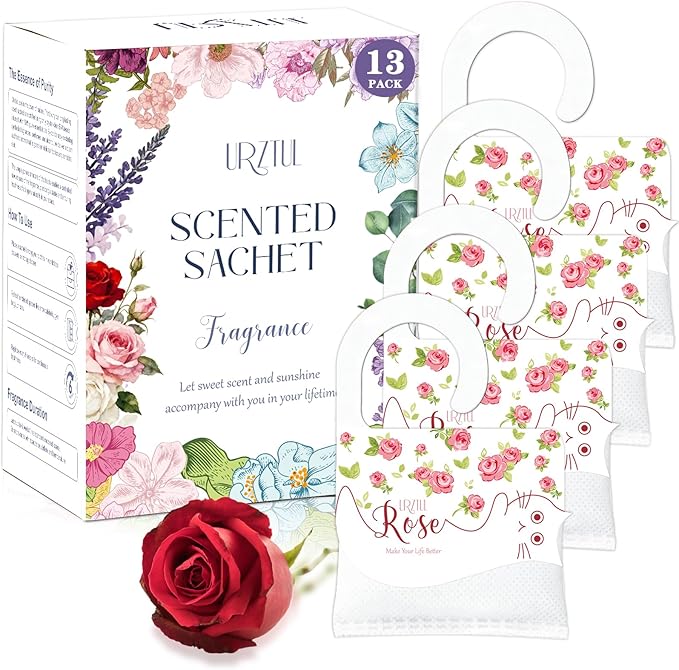 13 PCS Rose Scented Sachets, Long Lasting Room Air Freshener Odor Deodorizer Eliminating for Home Drawer Closet Clothes, Natural Room Fragrance Potpourri Bag