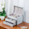 Glass Jewelry Box,Plaid & Sparkling Diamonds, 3-Tier Organizer for Women Girls,Jewelry Gift Decorative Boxes, Art Painting Tabletop Ornament Organizer For Earring Necklace Christmas Gifts