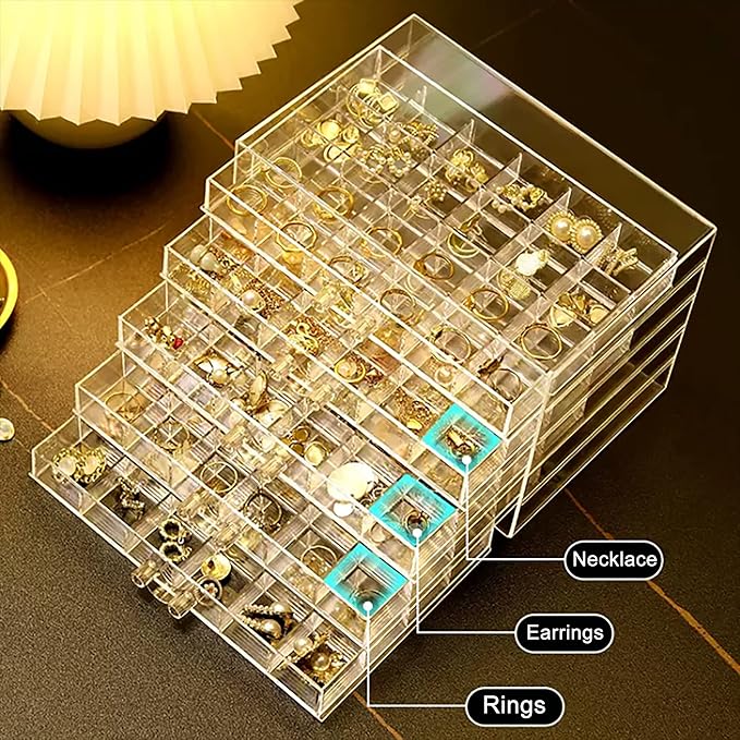 Clear Acrylic Jewelry Storage Box, Earring Jewelry Organizer with 5 Drawers, 5-Layer Jewelry Box for Women, Earrings Display Holder for Ring Bracelet Necklace, 120 Grid Compartment Storage Box