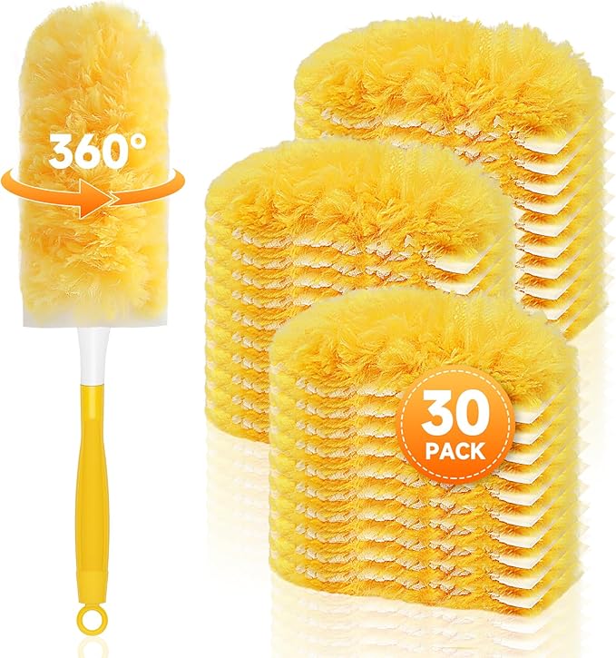 SetSail Dusters for Cleaning 30 Count Duster Refills with 1 Handle Disposable Duster Refill Multi Surface 360 Duster Cleaner Kit for Ceiling Fan, Blind, Furniture