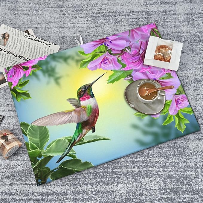 Floral Hummingbird Dish Drying Mats for Kitchen Counter Large Drying Mat for Dishes Microfiber Dish Rack Mat Kitchen Decor Spring Flower Drainer Pad Ultra Absorbent Dry Mat 18×24 Inch