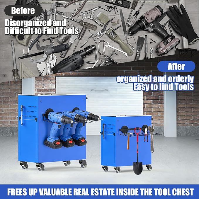 Rukinovi Magnetic Power Tool Organizer Wall Mount - Heavy Duty Drill & Screwdriver Holder with No Drilling Installation, Removable Steel Rack for Garage Workshop, Holds 4 Drills 9 Screwdrivers