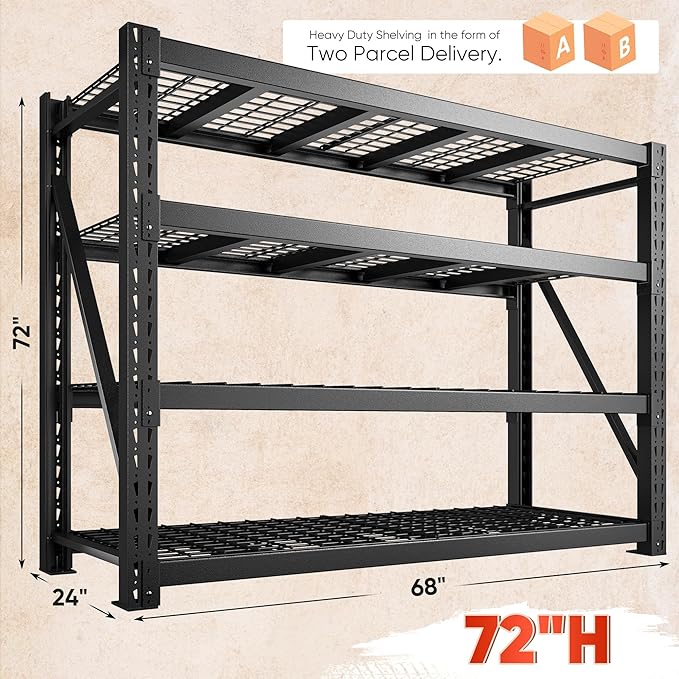 Bepatio 9400LBS Industrial Garage Shelving Heavy Duty Storage Shelves Metal Shelving Unit 4Tire Shelving Unit,Adjustable Shelving for Basement Warehouse Commercial Shelf,67.6'Wx23.7'Dx72'H,Black