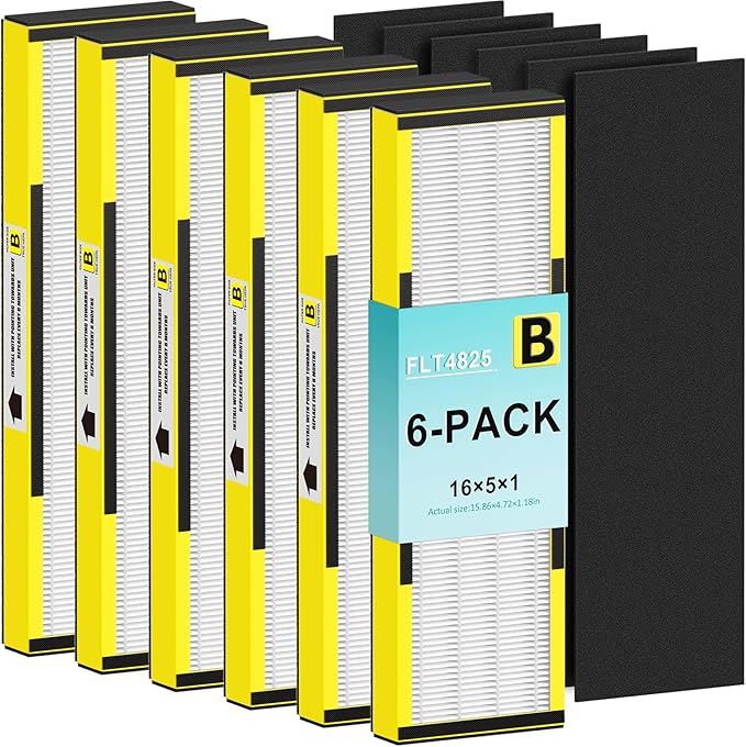 Hfunmo Filter B, FLT4825 Filter Replacement for Guardian AC4825 AC4825E AC4300 AC4800 Air Purifier – 6 True HEPA Filters & 6 Pre-Filters (6-Pack)