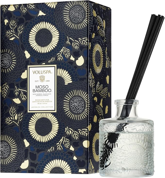 Voluspa Moso Bamboo Scented Reed Diffuser, 3.4 oz, Luxury Bamboo Diffuser, Oil Reed Diffusers for Home, Handcrafted in The USA