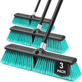 18” Push Broom Outdoor Heavy Duty 3 Pack, Large Commercial Stiff Bristle Brush with 63 inches Long Handle for Garage Shop Garden Yard Patio Deck Street Warehouse Lawn Driveway (Green)