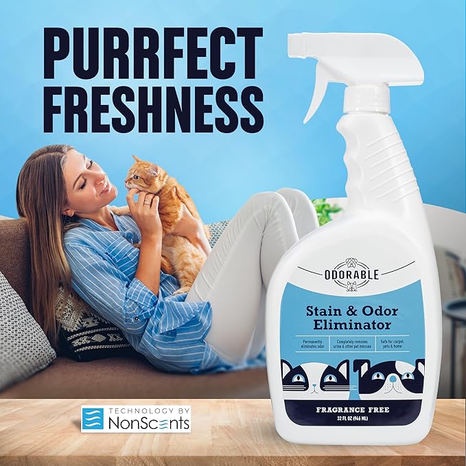 Odorable Stain & Odor Eliminator (32 oz) - Professional Cleaner for Pet Urine, Vomit & Feces, Safe on Carpet, Couch & Floor, Pet Stain Eliminator Spray, Advance Odor Control Technology