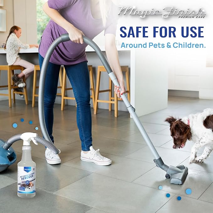 Magic Finish Pet Odor & Stain Remover (32 oz) – Enzyme Carpet Cleaner for Dog & Cat Urine, Vomit, and Messes – Kid & Pet-Friendly Rug & Upholstery Deodorizer with Apple Blossom Scent